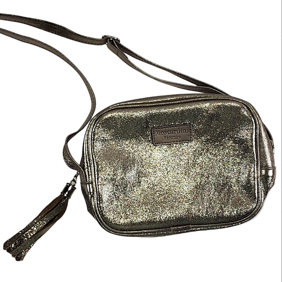 Leather Moscardini Firenze Metallic Crossbody Purse Bag - Made in Italy - Picture 3 of 6